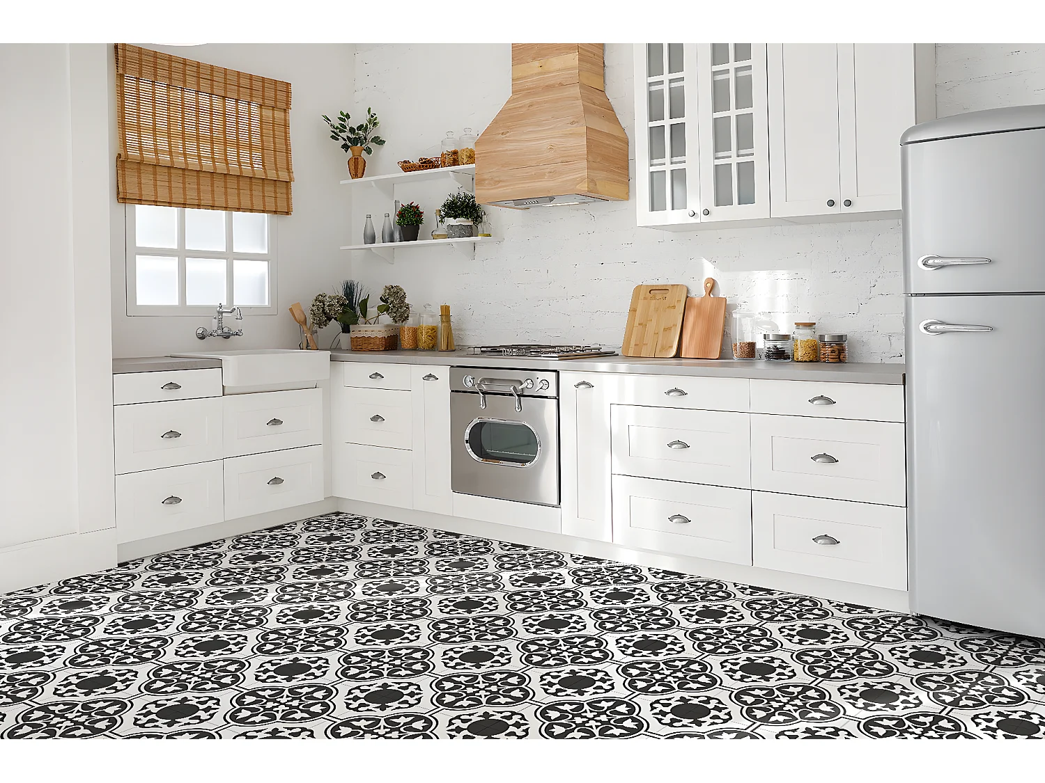 Selbstklebende PVC-Fliesen, selbstklebende PVC-Fliesen – 9 x 30 x 30 – Blumenornament