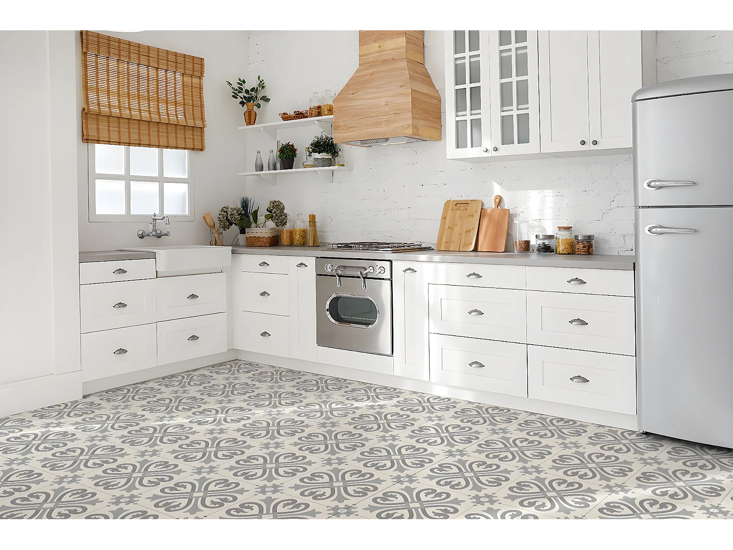 Carreaux autocollants PVC, Carrelage PVC adhésif - 9x30x30 - Motif arabe - gris