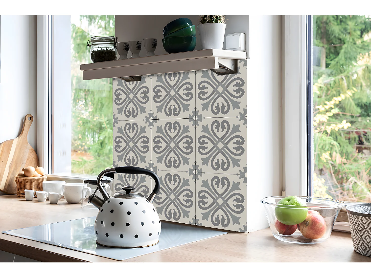 Carreaux autocollants PVC, Carrelage PVC adhésif - 9x30x30 - Motif arabe - gris