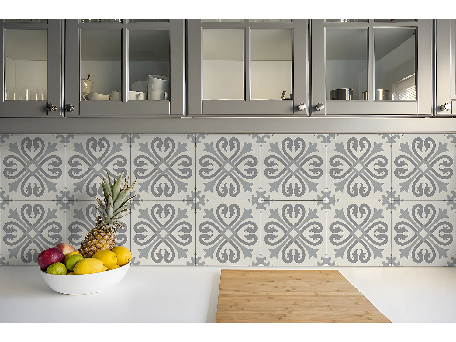 Carreaux autocollants PVC, Carrelage PVC adhésif - 9x30x30 - Motif arabe - gris