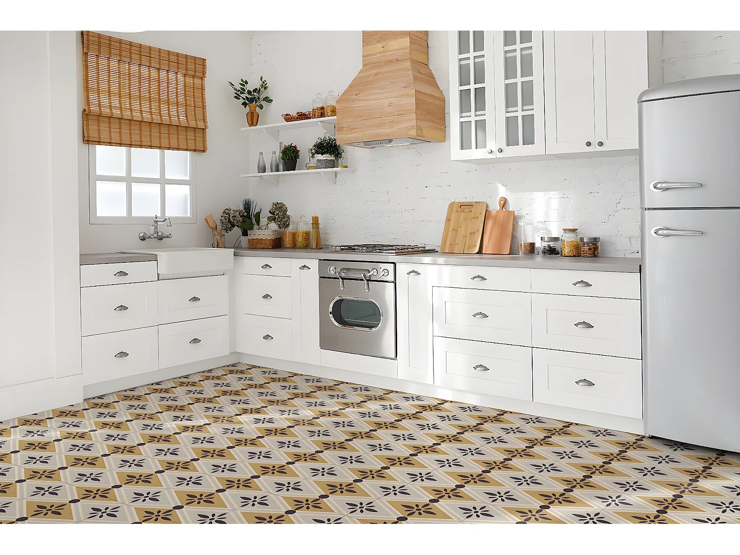 Selbstklebende PVC-Fliesen, selbstklebende PVC-Fliesen – 9 x 30 x 30 – Blumenmuster