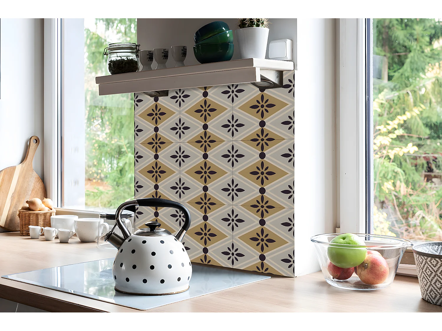 Selbstklebende PVC-Fliesen, selbstklebende PVC-Fliesen – 9 x 30 x 30 – Blumenmuster