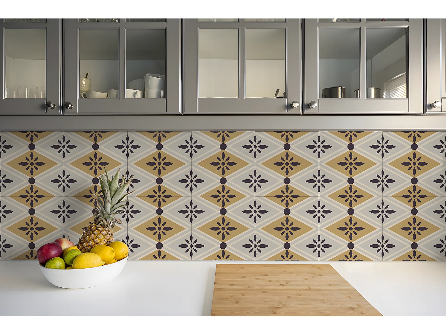 Selbstklebende PVC-Fliesen, selbstklebende PVC-Fliesen – 9 x 30 x 30 – Blumenmuster