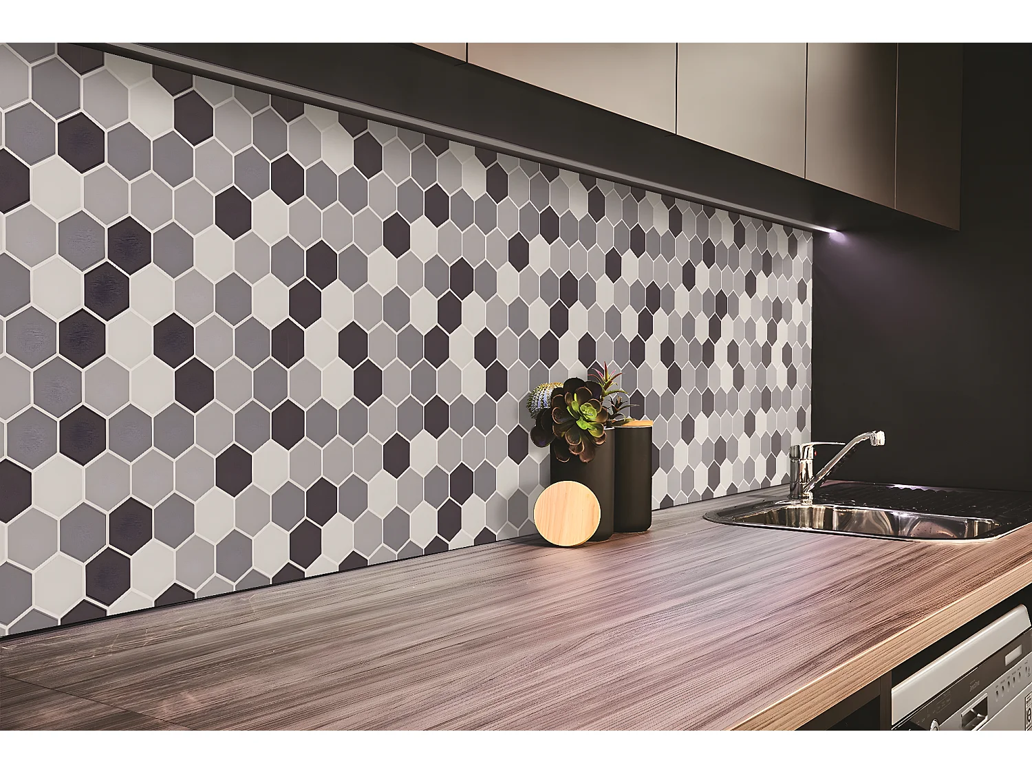 Panneaux muraux en vinyle, Planches en vinyle adhésives - 100x50 cm - Hexagones