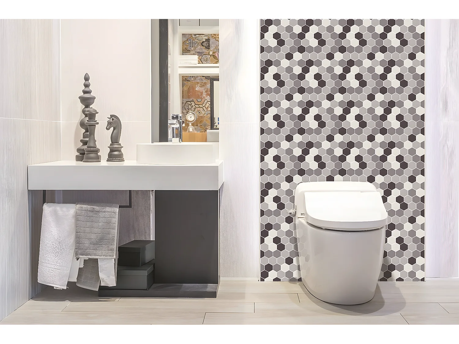 Panneaux muraux en vinyle, Planches en vinyle adhésives - 100x50 cm - Hexagones