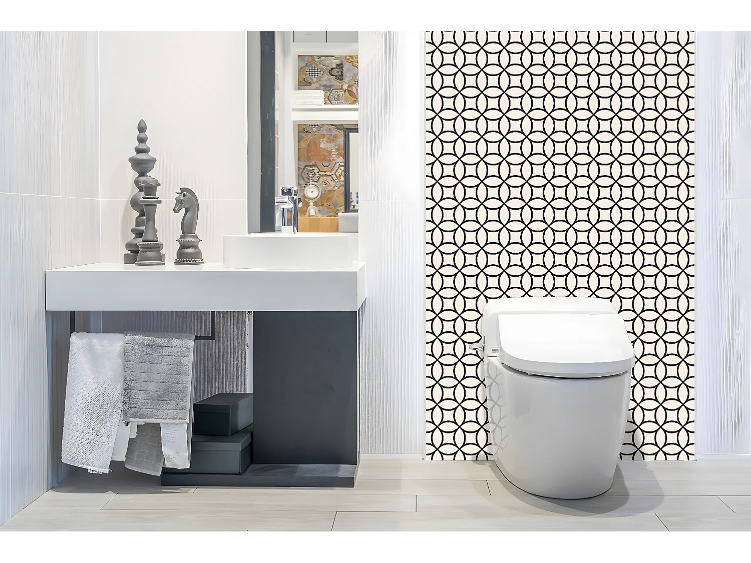 Panneaux muraux en vinyle, Planches en vinyle adhésives - 100x50 cm - Cercles géométriques