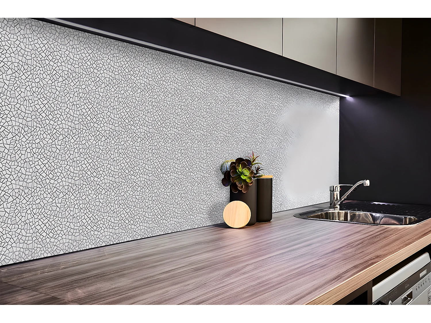 Panneaux muraux en vinyle, Planches en vinyle adhésives - 100x50 cm - Mosaïque grise