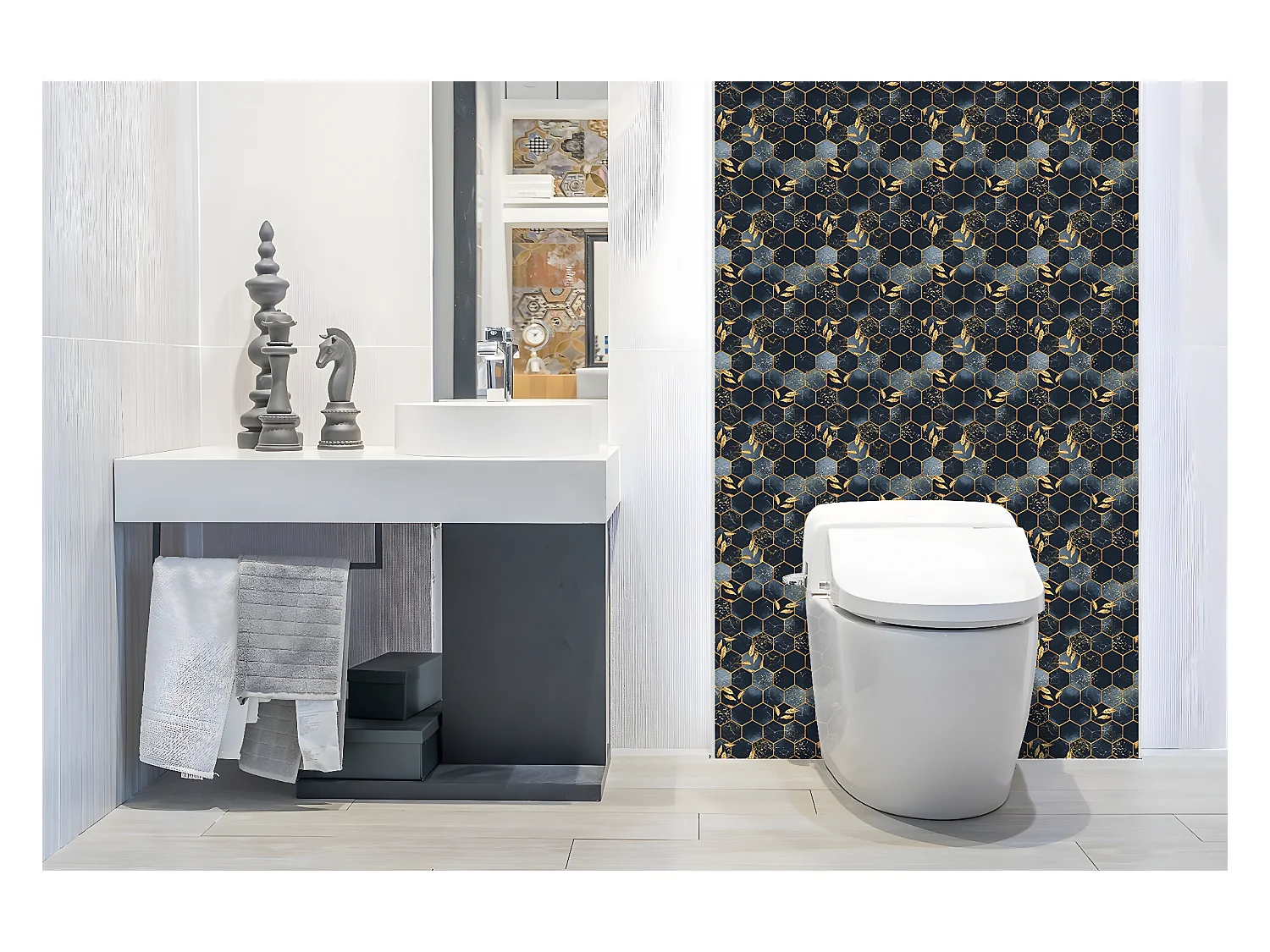 Vinyl wandpanelen, Zelfklevende vinylplanken - 100x50 cm - Vellen en zeshoeken