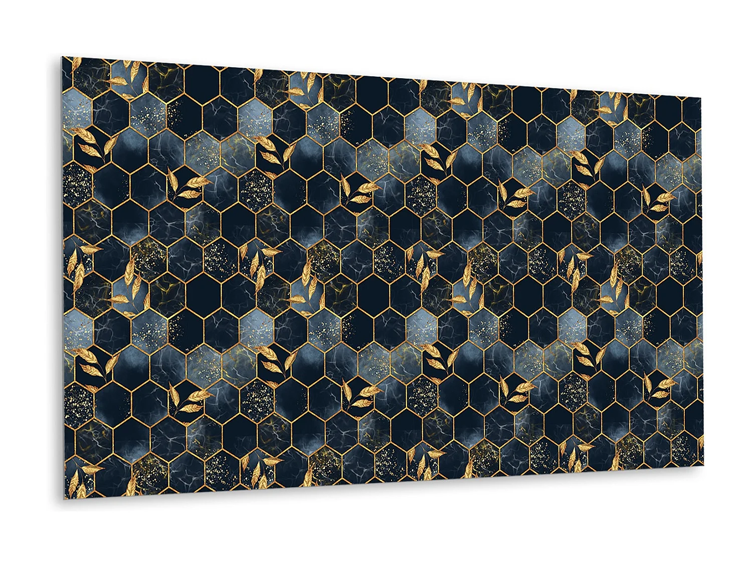 Panneaux muraux en vinyle, Planches en vinyle adhésives - 100x50 cm - Feuilles et hexagones