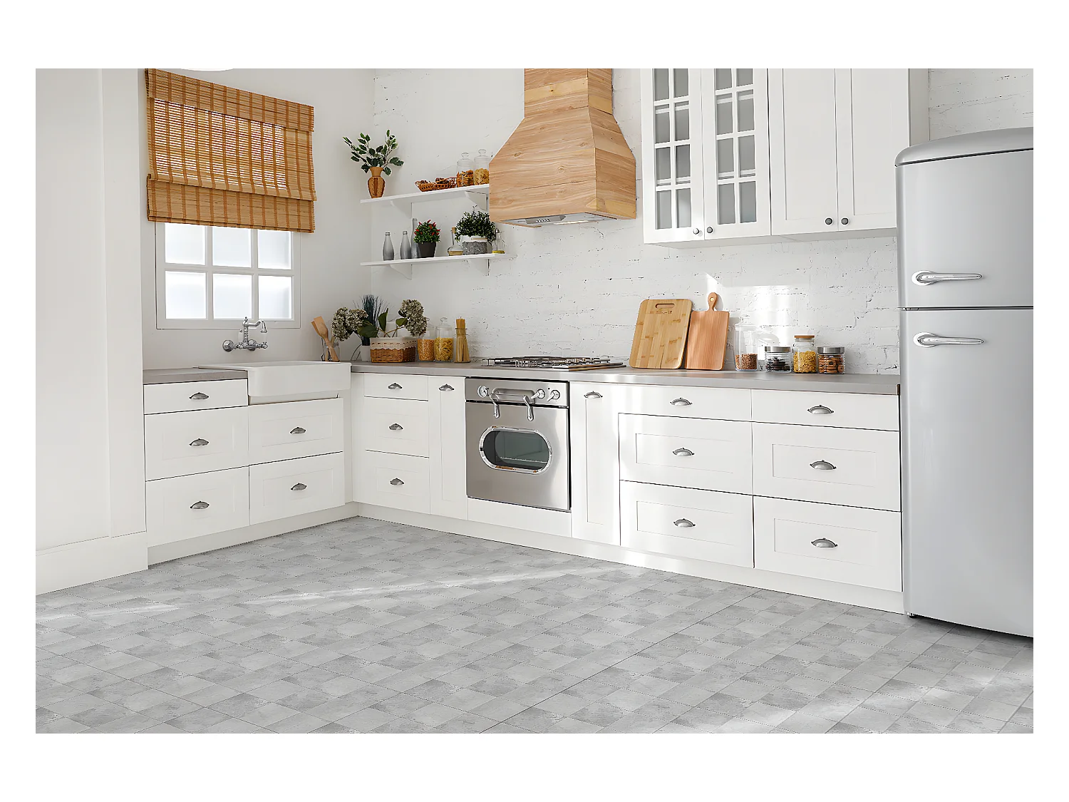 Selbstklebende PVC-Fliesen, selbstklebende PVC-Fliesen – 9 x 30 x 30 – Beton-Patchwork.