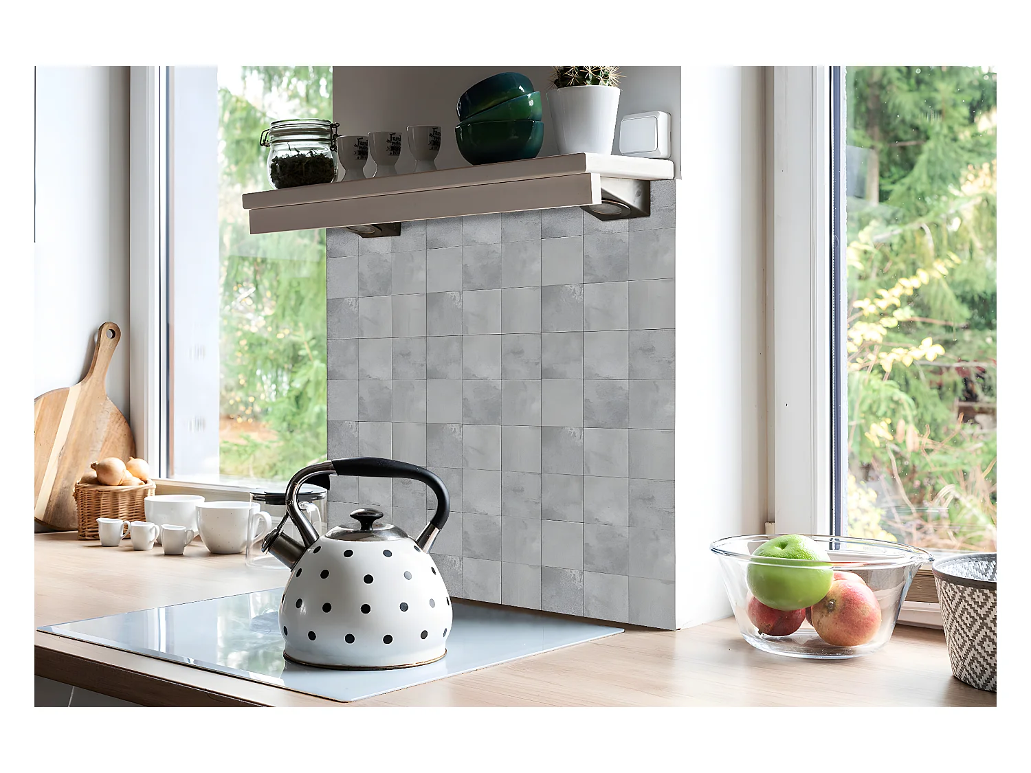 Selbstklebende PVC-Fliesen, selbstklebende PVC-Fliesen – 9 x 30 x 30 – Beton-Patchwork.