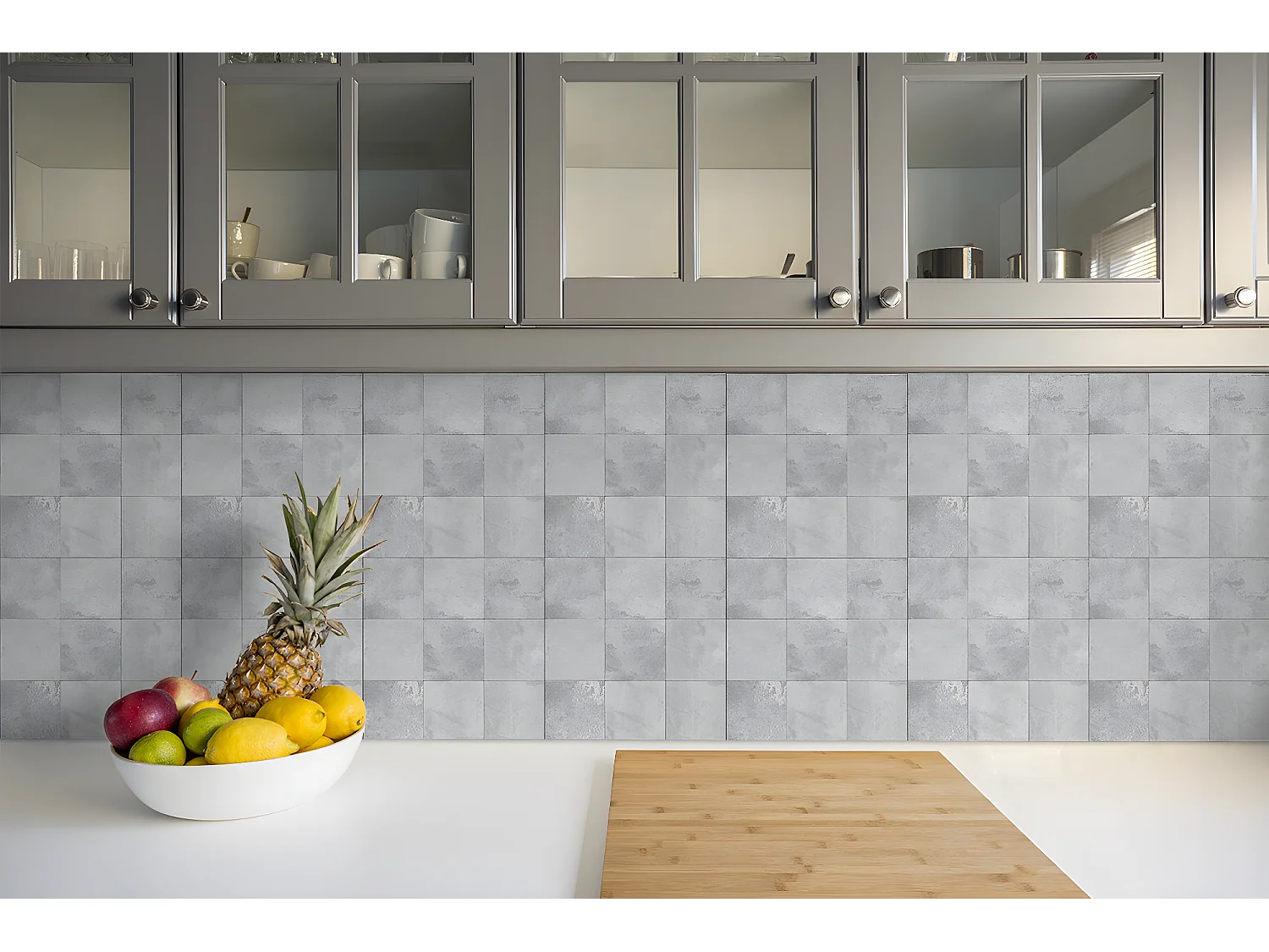 Selbstklebende PVC-Fliesen, selbstklebende PVC-Fliesen – 9 x 30 x 30 – Beton-Patchwork.