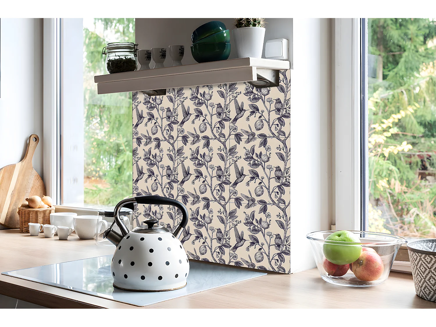 Selbstklebende PVC-Fliesen, selbstklebende PVC-Fliesen – 9 x 30 x 30 – Vögel auf einem Ast