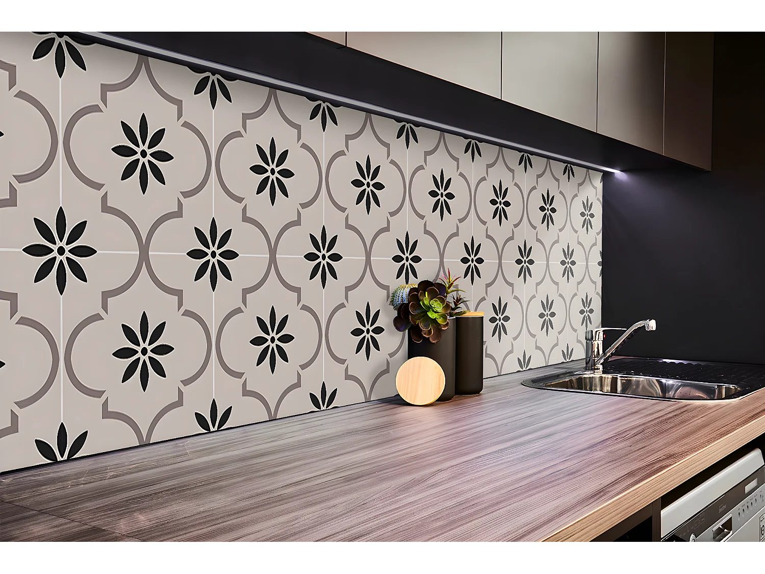 Vinyl-Wandpaneele, selbstklebende Vinylplanken – 100 x 50 cm – arabisches Blumenmuster