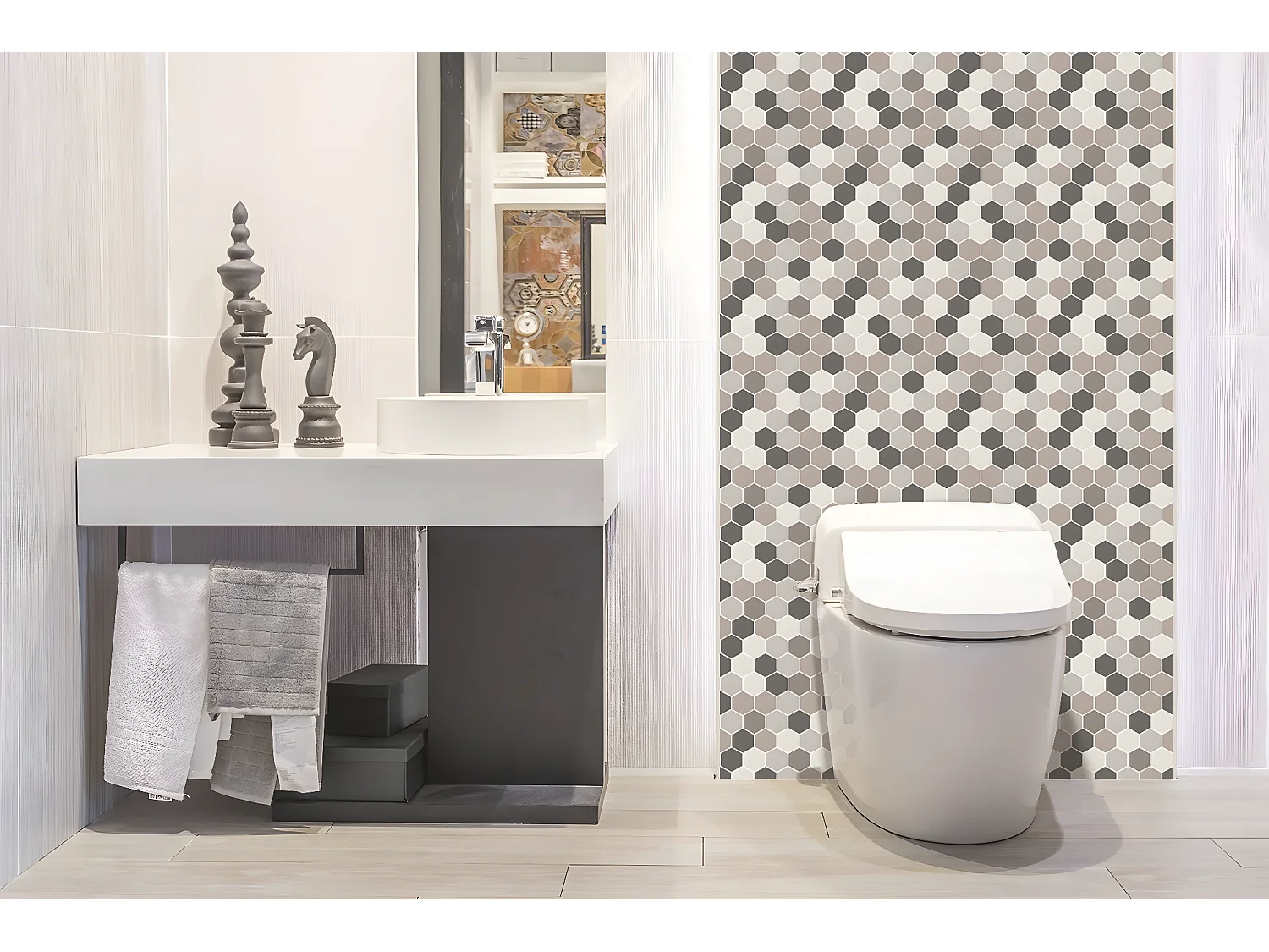 Panneaux muraux en vinyle, Planches en vinyle adhésives - 100x50 cm - Structure en nid d'abeille