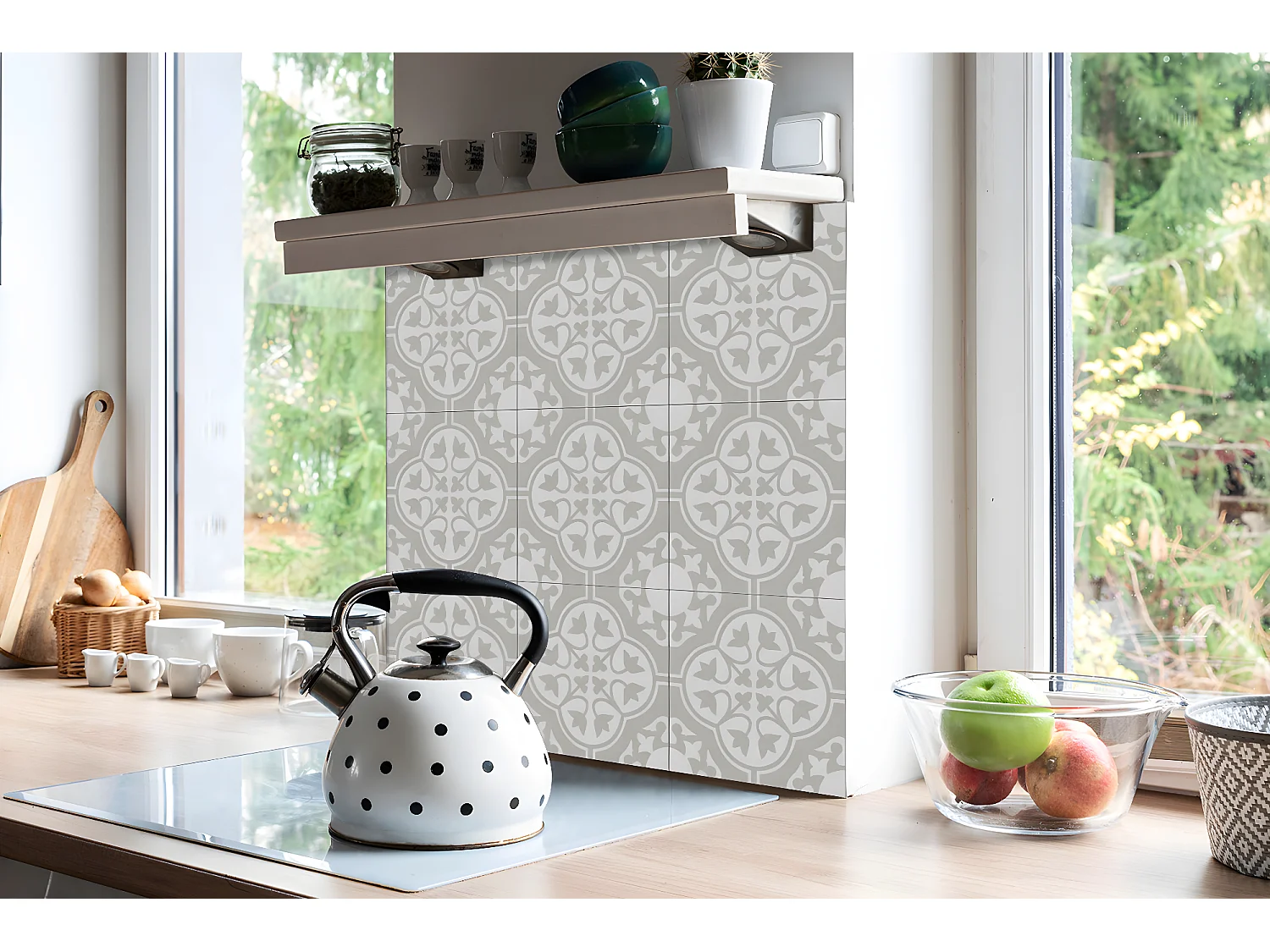 Carreaux autocollants PVC, Carrelage PVC adhésif - 9x30x30 - Ornement floral