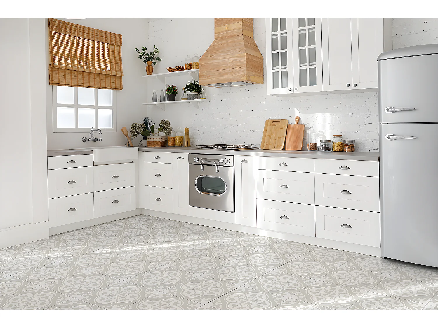 Carreaux autocollants PVC, Carrelage PVC adhésif - 9x30x30 - Ornement floral