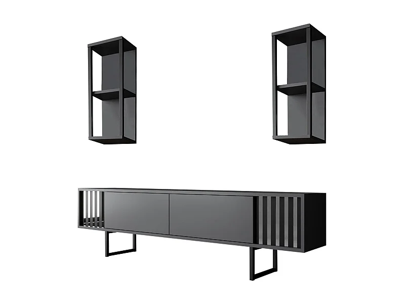 Conjunto de salón Kailua Z105, Antracita|Negro, Partes separadas|Con mesa de TV, 180x30cm