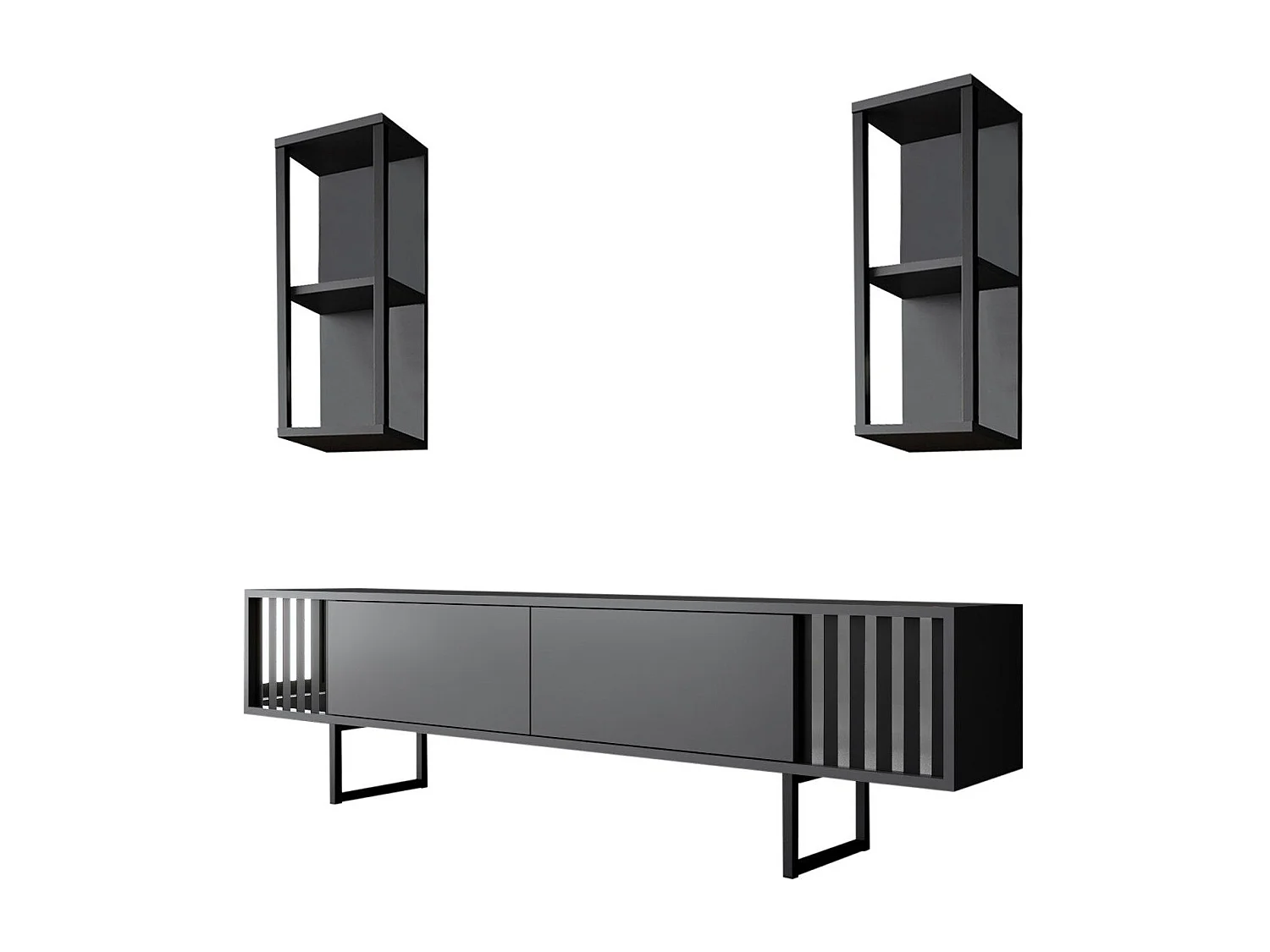 Conjunto de salón Kailua Z105, Antracita|Negro, Partes separadas|Con mesa de TV, 180x30cm