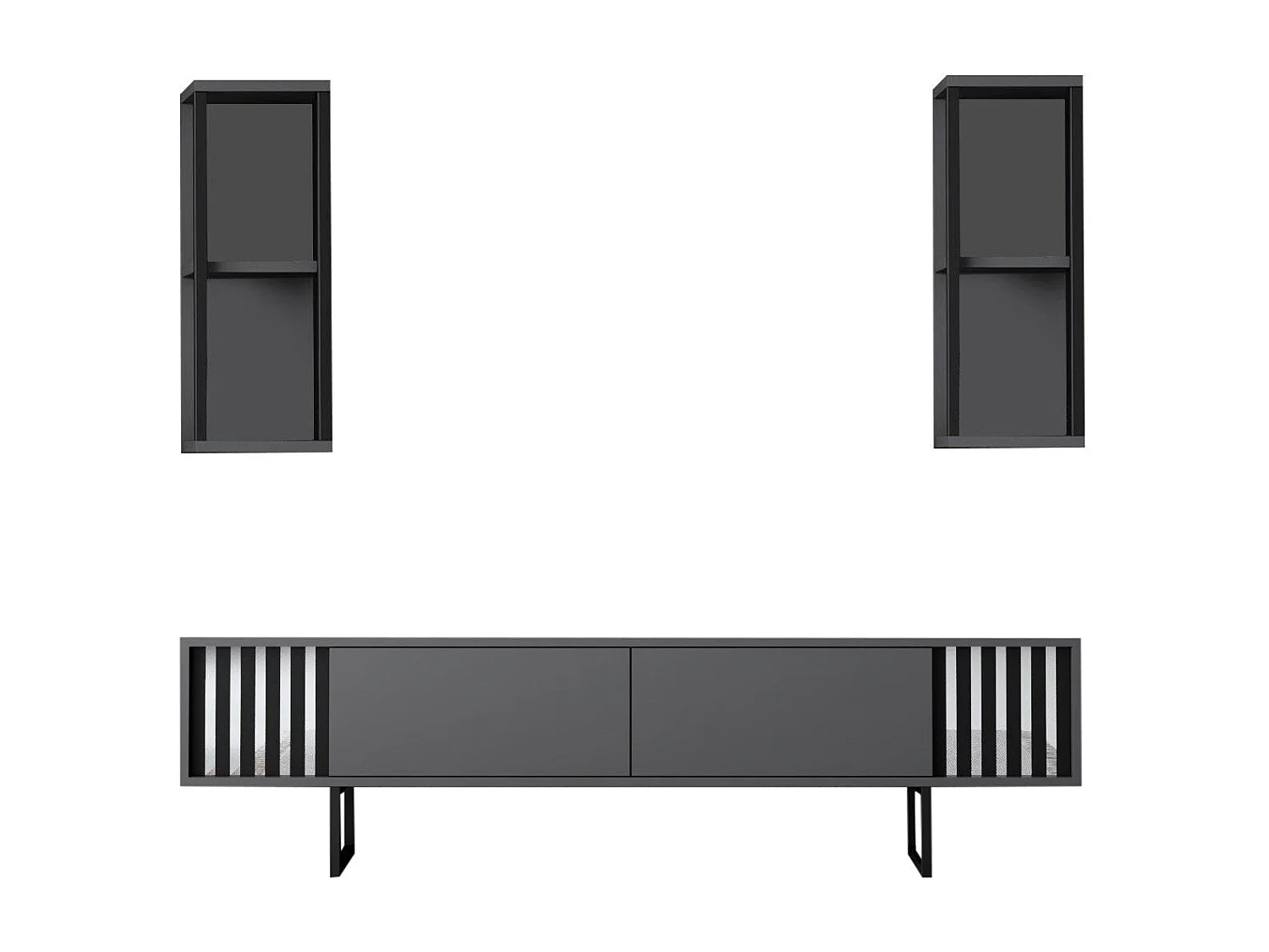 Conjunto de salón Kailua Z105, Antracita|Negro, Partes separadas|Con mesa de TV, 180x30cm