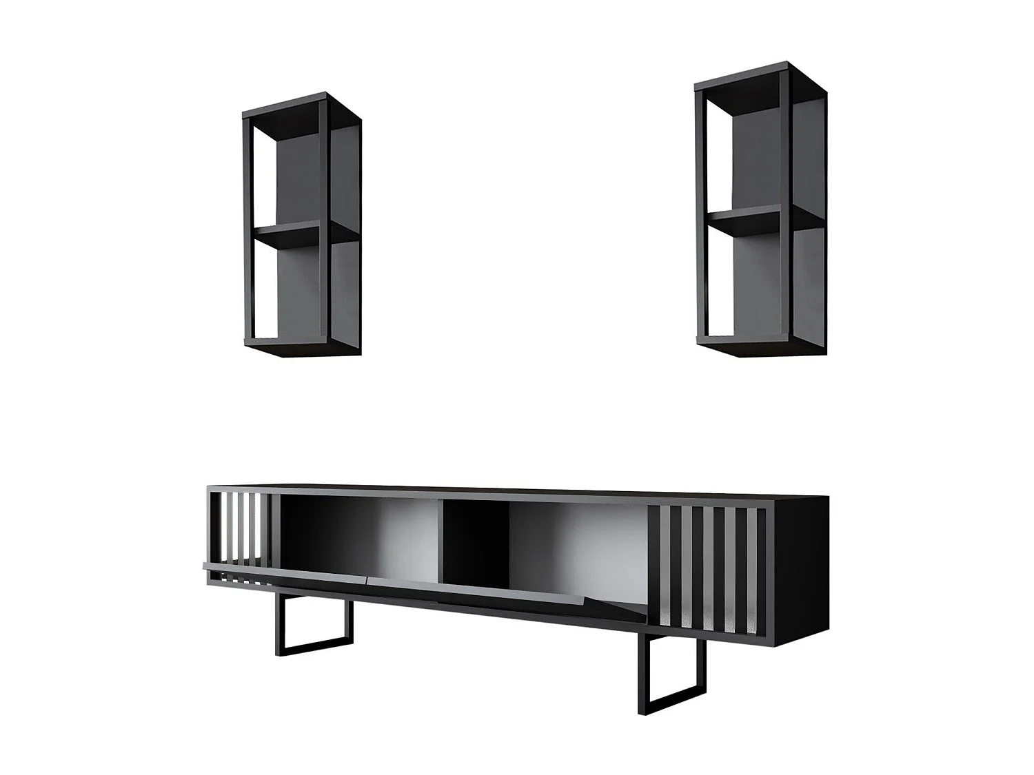 Conjunto de salón Kailua Z105, Antracita|Negro, Partes separadas|Con mesa de TV, 180x30cm