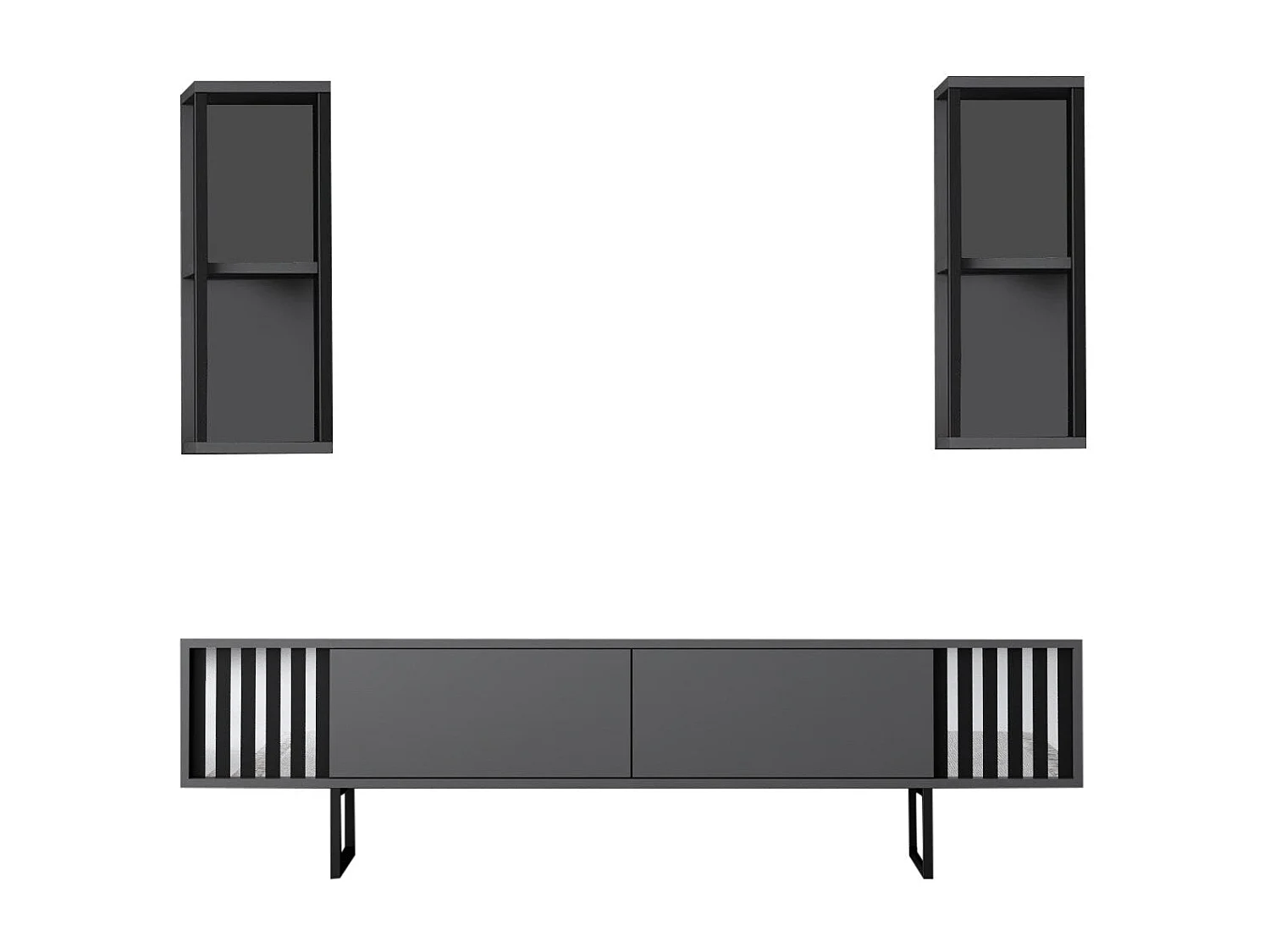 Conjunto de salón Kailua Z105, Antracita|Negro, Partes separadas|Con mesa de TV, 180x30cm