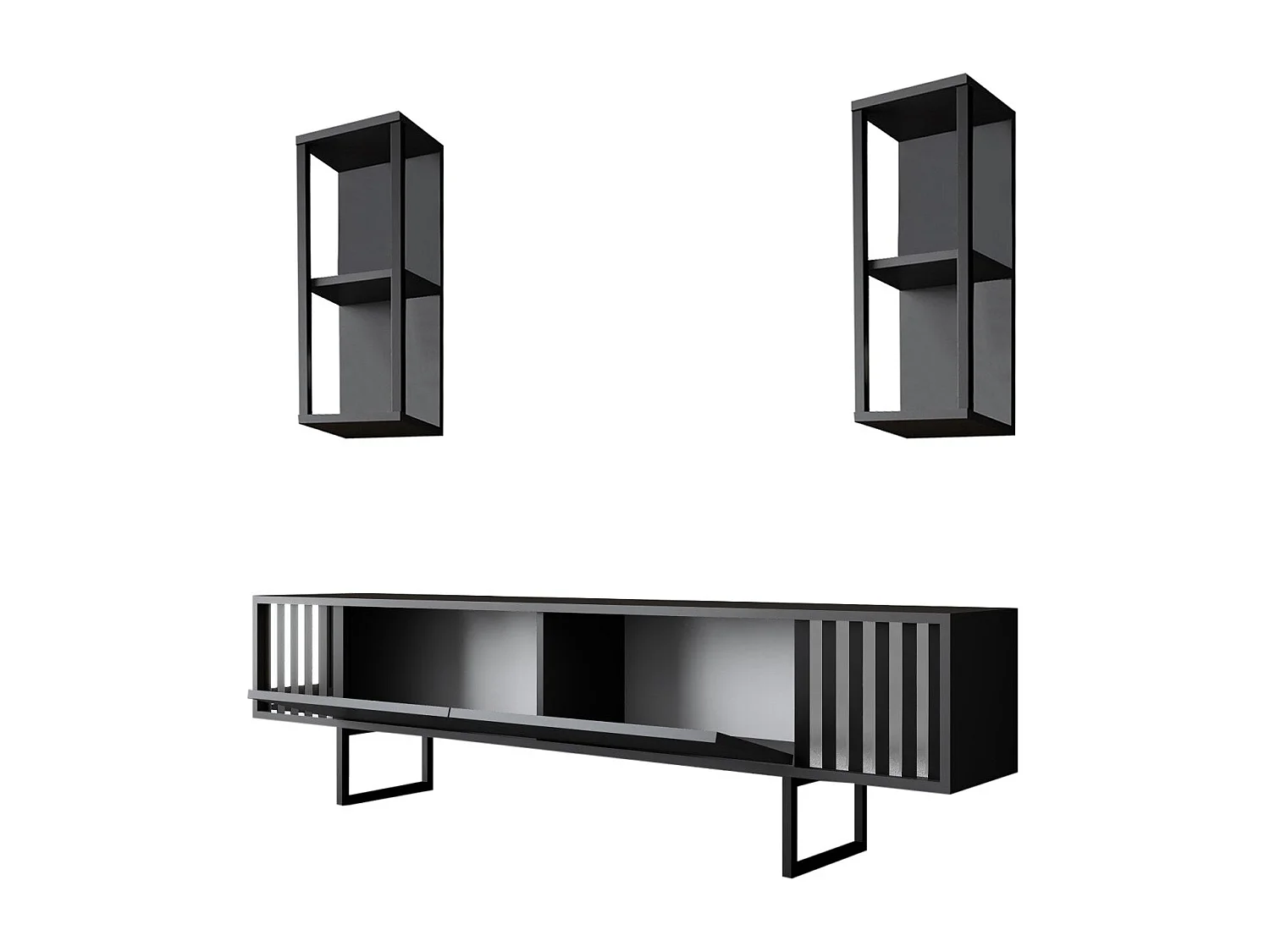 Conjunto de salón Kailua Z105, Antracita|Negro, Partes separadas|Con mesa de TV, 180x30cm