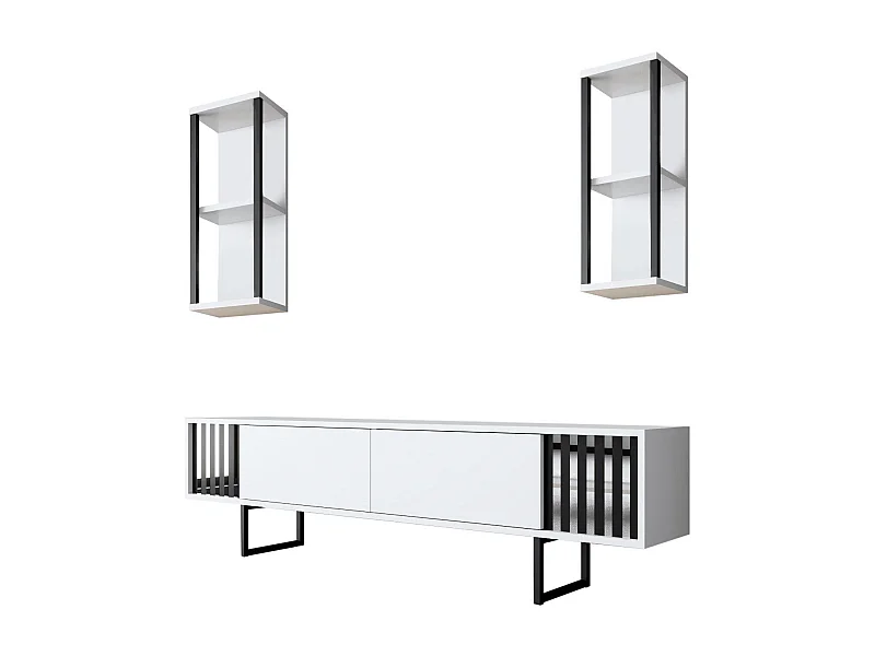 Conjunto de salón Kailua Z105, Negro|Blanco, Partes separadas|Con mesa de TV, 180x30cm