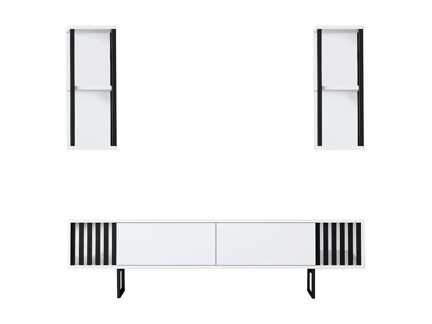Conjunto de salón Kailua Z105, Negro|Blanco, Partes separadas|Con mesa de TV, 180x30cm