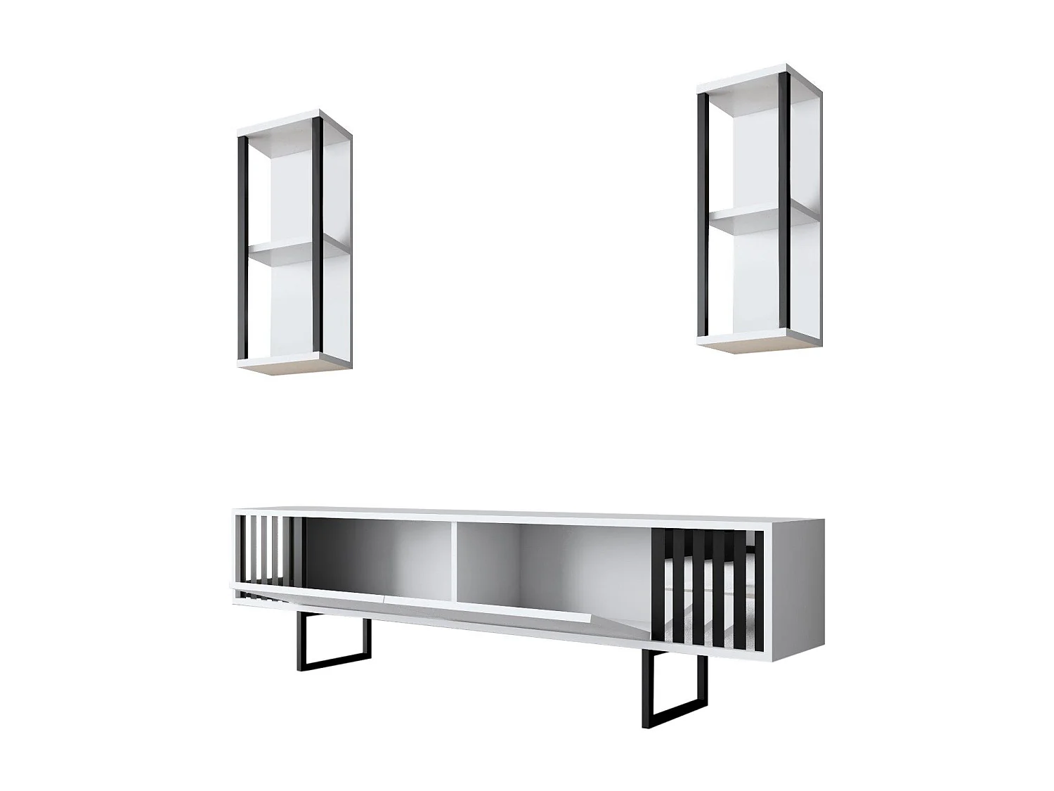 Conjunto de salón Kailua Z105, Negro|Blanco, Partes separadas|Con mesa de TV, 180x30cm
