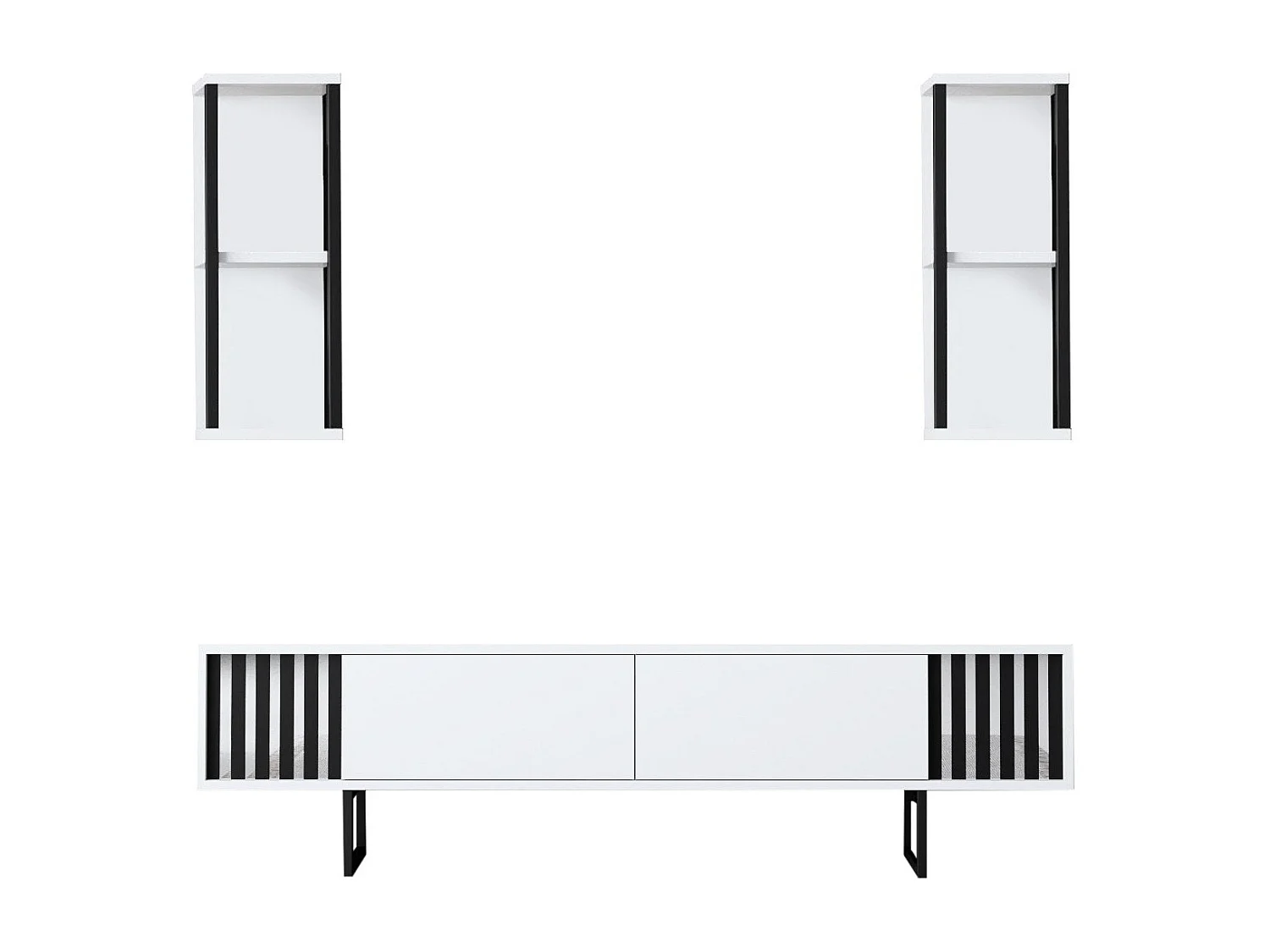 Conjunto de salón Kailua Z105, Negro|Blanco, Partes separadas|Con mesa de TV, 180x30cm