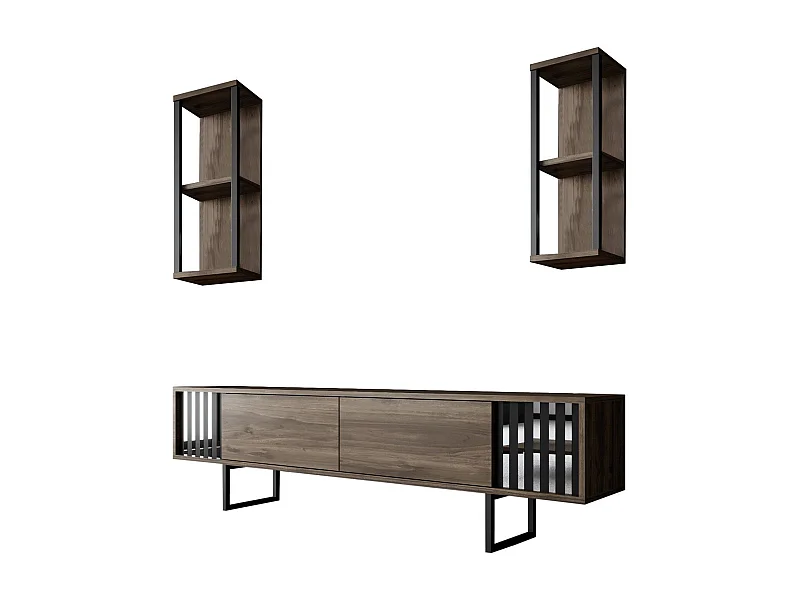 Conjunto de salón Kailua Z105, Nogal|Negro, Partes separadas|Con mesa de TV, 180x30cm