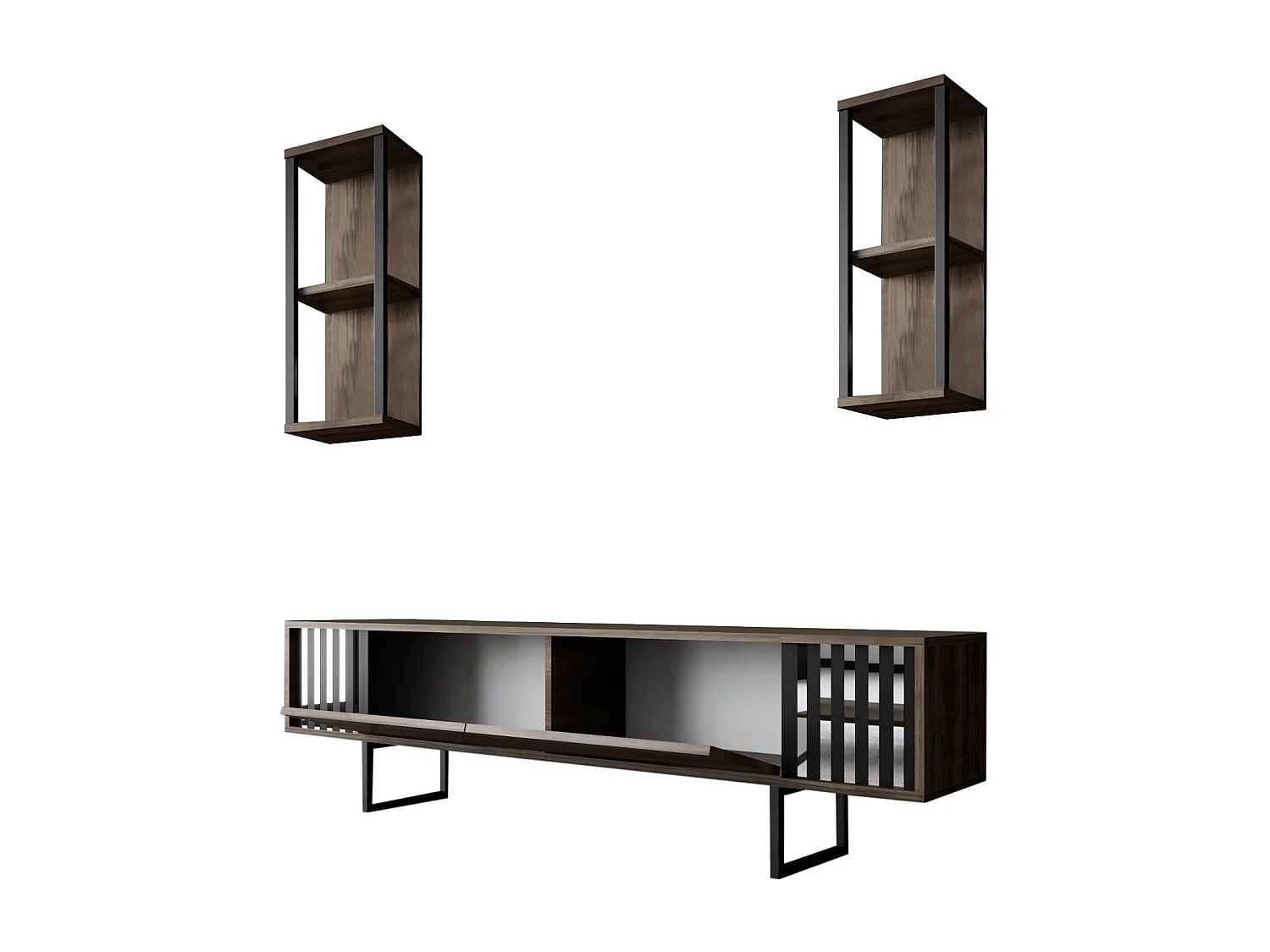 Conjunto de salón Kailua Z105, Nogal|Negro, Partes separadas|Con mesa de TV, 180x30cm