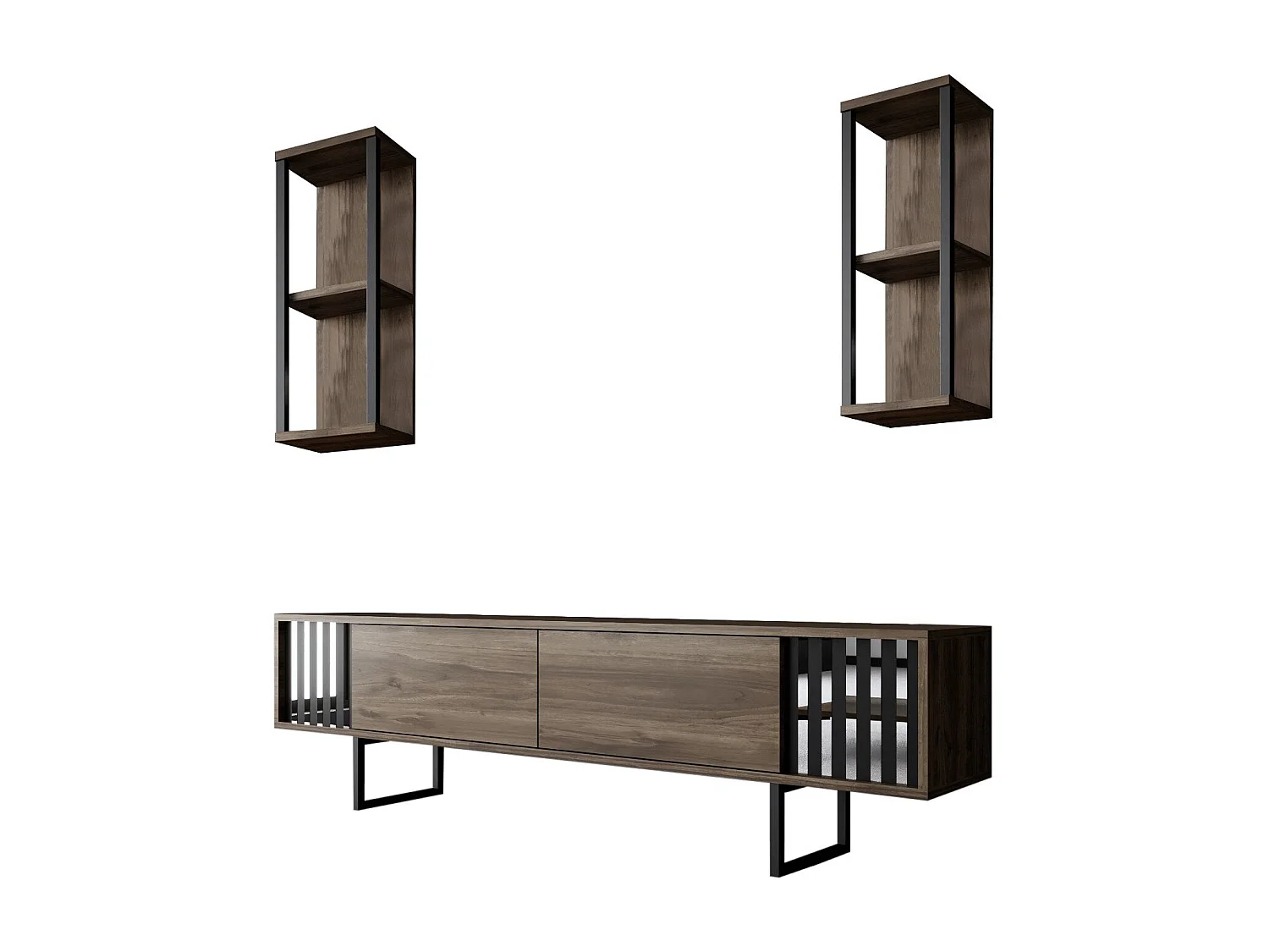 Conjunto de salón Kailua Z105, Nogal|Negro, Partes separadas|Con mesa de TV, 180x30cm