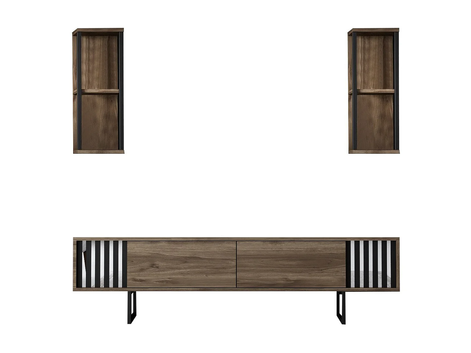 Conjunto de salón Kailua Z105, Nogal|Negro, Partes separadas|Con mesa de TV, 180x30cm