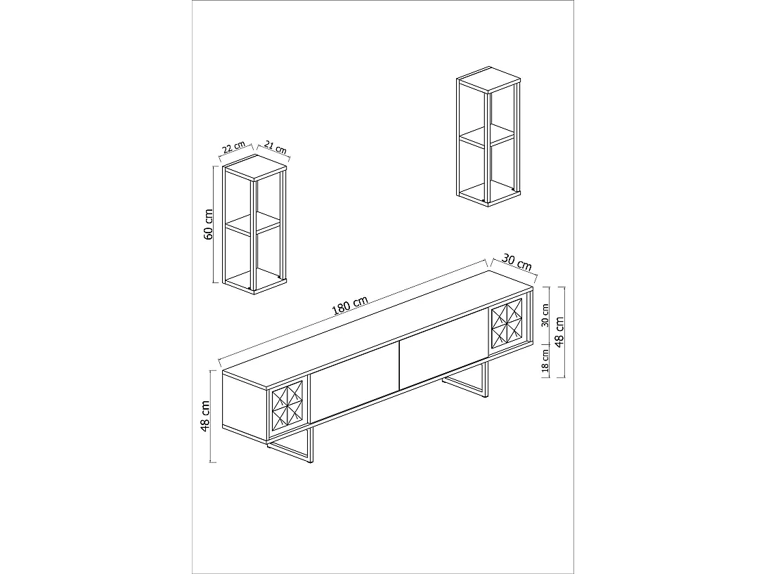 Conjunto de salón Kailua Z105, Nogal|Negro, Partes separadas|Con mesa de TV, 180x30cm