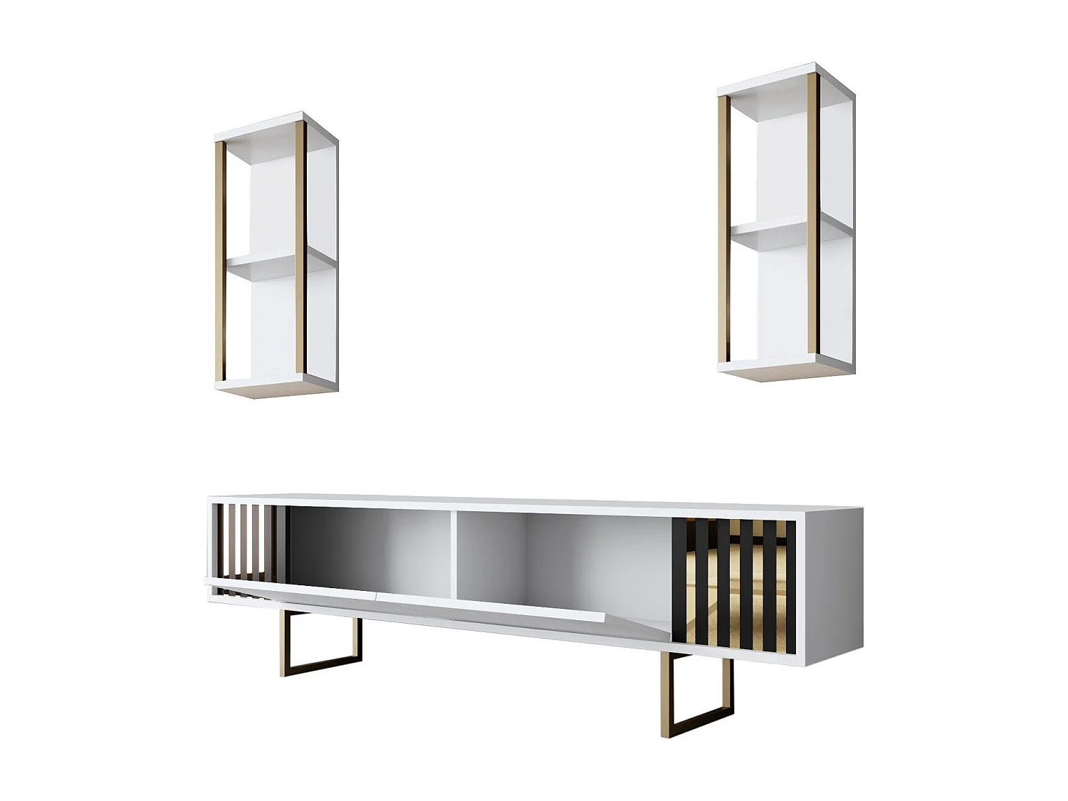 Conjunto de salón Kailua Z105, Dorado|Blanco, Partes separadas|Con mesa de TV, 180x30cm