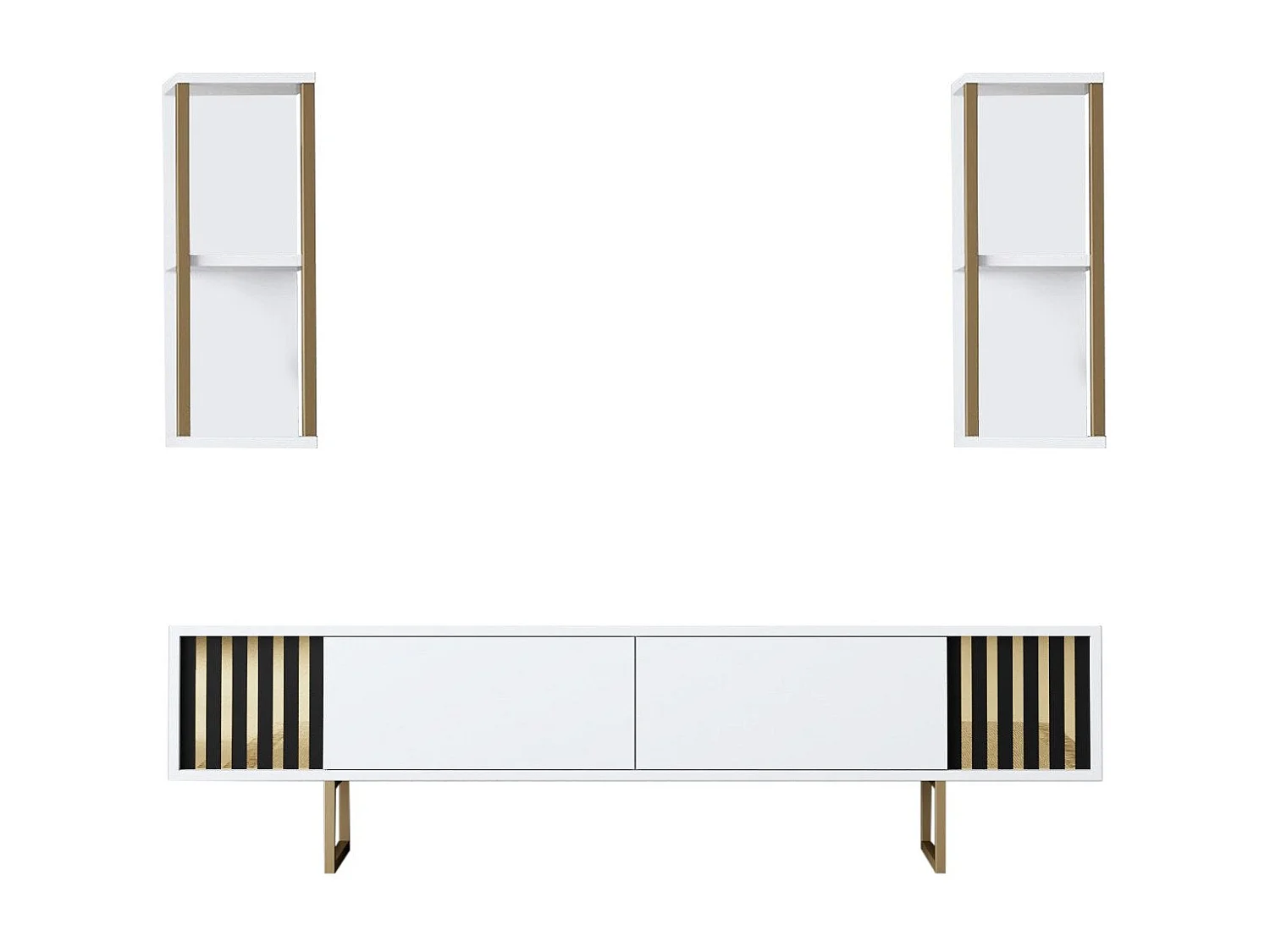 Conjunto de salón Kailua Z105, Dorado|Blanco, Partes separadas|Con mesa de TV, 180x30cm