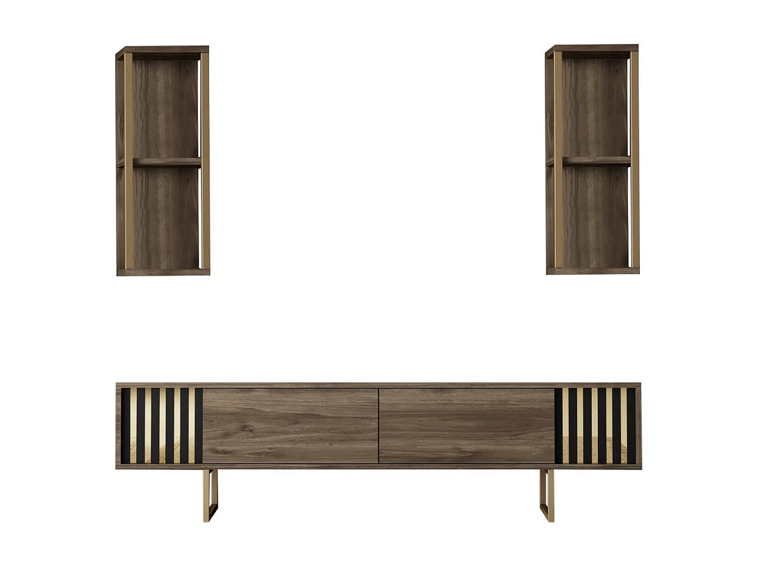 Conjunto de salón Kailua Z105, Nogal|Dorado, Partes separadas|Con mesa de TV, 180x30cm