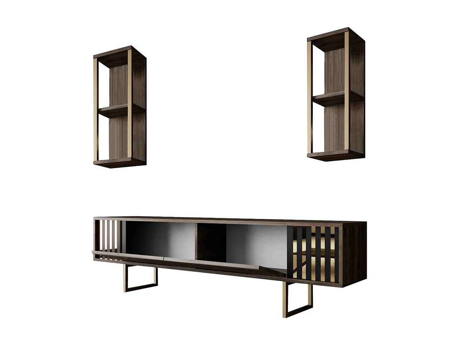 Conjunto de salón Kailua Z105, Nogal|Dorado, Partes separadas|Con mesa de TV, 180x30cm