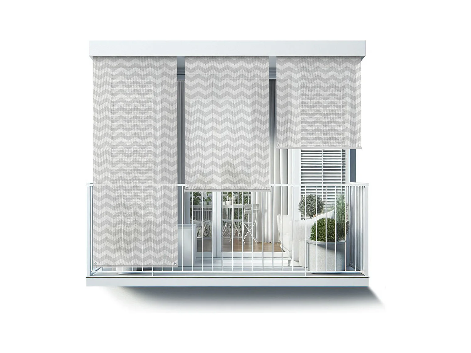 Store enrouleur extérieur moderne - 100x290 cm - Motif zigzag en gris Rideau de balcon, Stores enrouleurs de balcon, Rideau de protection solaire