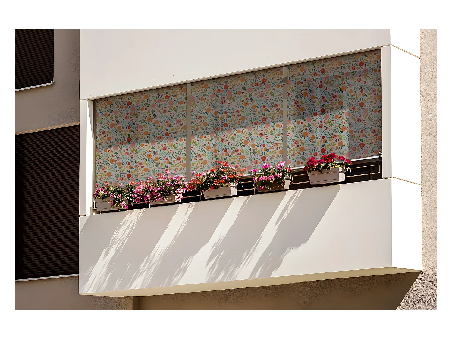 Store enrouleur extérieur unique - 150x290 cm - Prairie colorée Rideau de balcon, Stores enrouleurs de balcon, Rideau de protection solaire