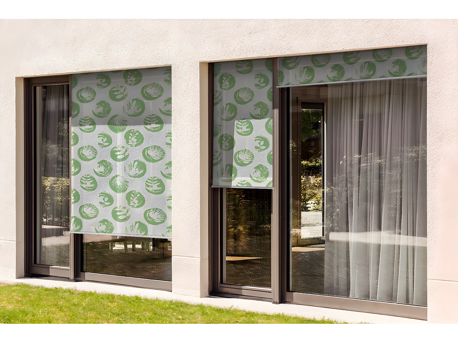 Store enrouleur extérieur unique - 80x180 cm - Feuilles dans des cercles verts Rideau de balcon, Stores de balcon, Rideau pare-soleil