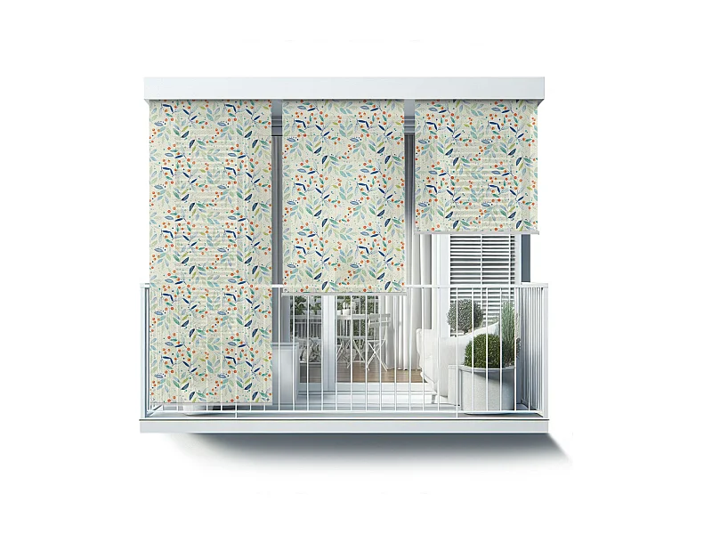 Magnifique store enrouleur extérieur - 100x290 cm - Feuilles et baies rouges Rideau de balcon, Stores enrouleurs de balcon, Rideau pare-soleil