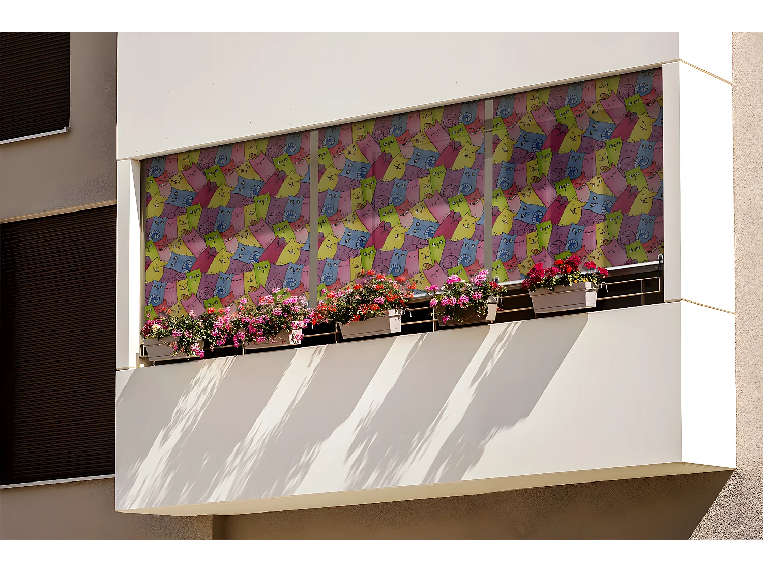 Store enrouleur extérieur unique - 100x290 cm - Fleurs colorées Rideau de balcon, Stores enrouleurs de balcon, Rideau de protection solaire