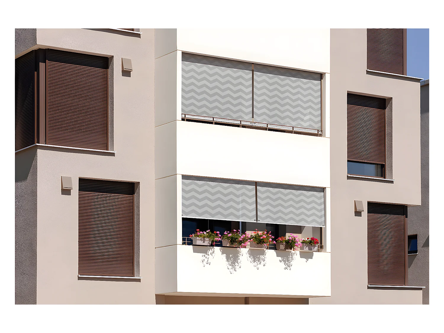 Store enrouleur extérieur moderne - 80x290 cm - Motif zigzag en gris Rideau de balcon, Stores enrouleurs de balcon, Rideau de protection solaire