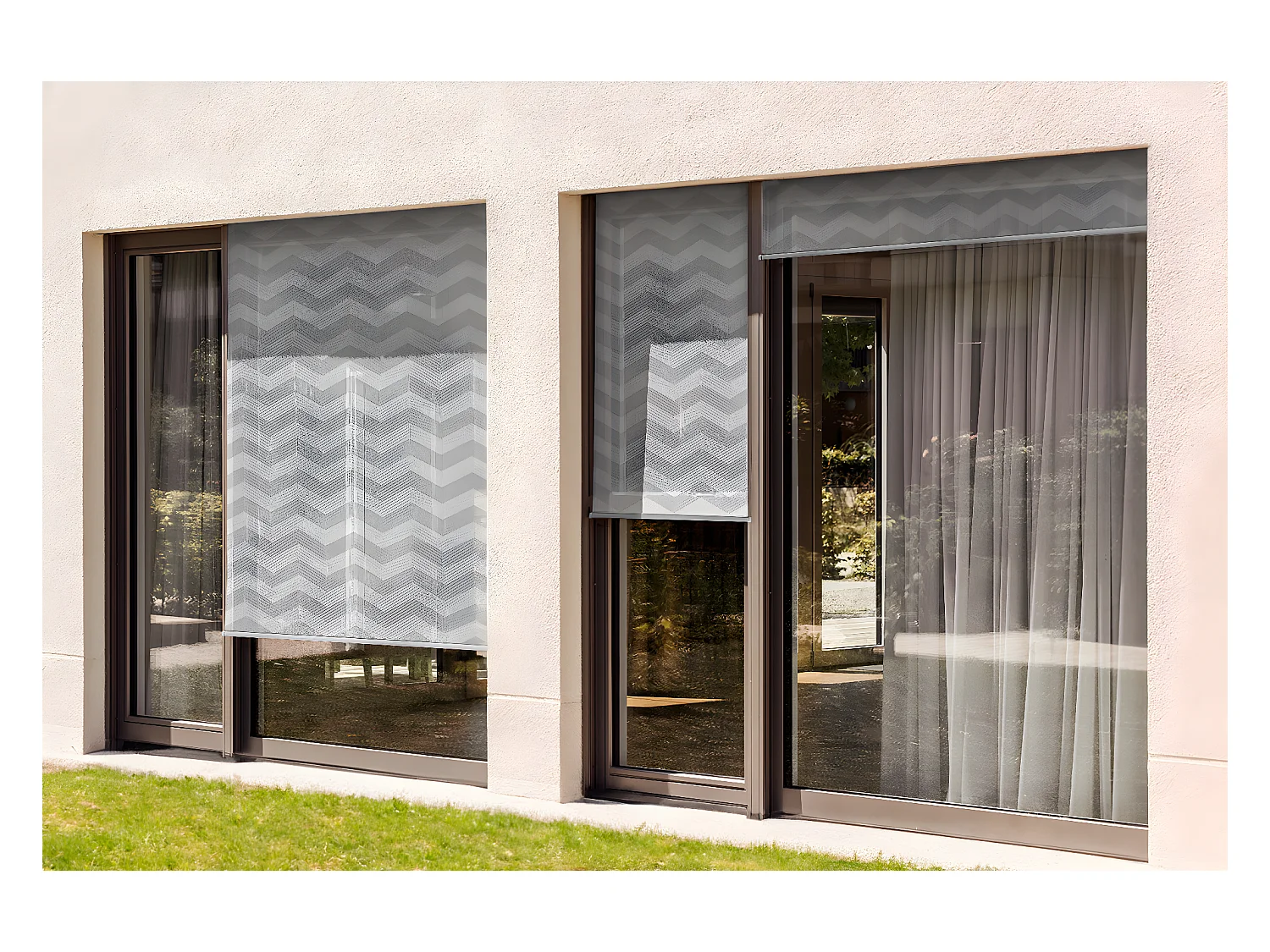Store enrouleur extérieur moderne - 80x290 cm - Motif zigzag en gris Rideau de balcon, Stores enrouleurs de balcon, Rideau de protection solaire