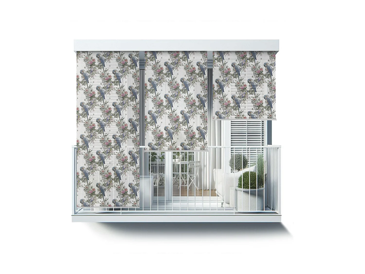 Store enrouleur extérieur unique - 40x290 cm - Perroquets parmi les fleurs Rideau de balcon, Stores enrouleurs de balcon, Rideau pare-soleil