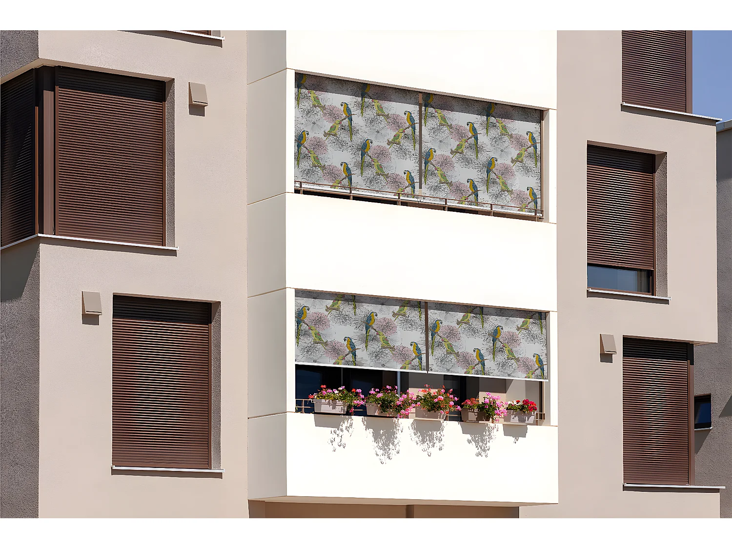 Store enrouleur extérieur élégant - 60x290 cm - Perroquets et fleurs Rideau de balcon, Stores enrouleurs de balcon, Rideau pare-soleil