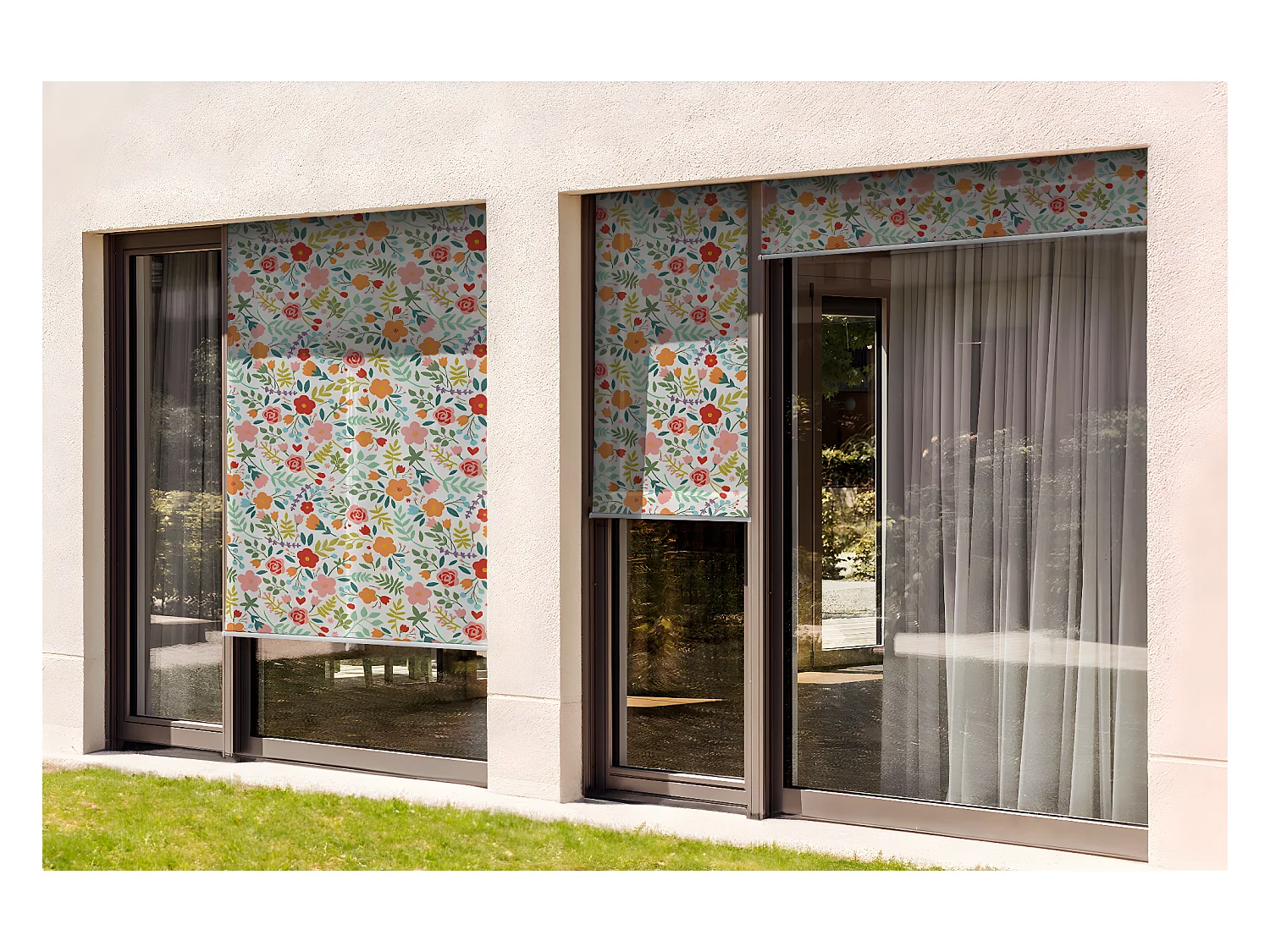 Store enrouleur extérieur unique - 100x290 cm - Prairie colorée Rideau de balcon, Stores enrouleurs de balcon, Rideau de protection solaire